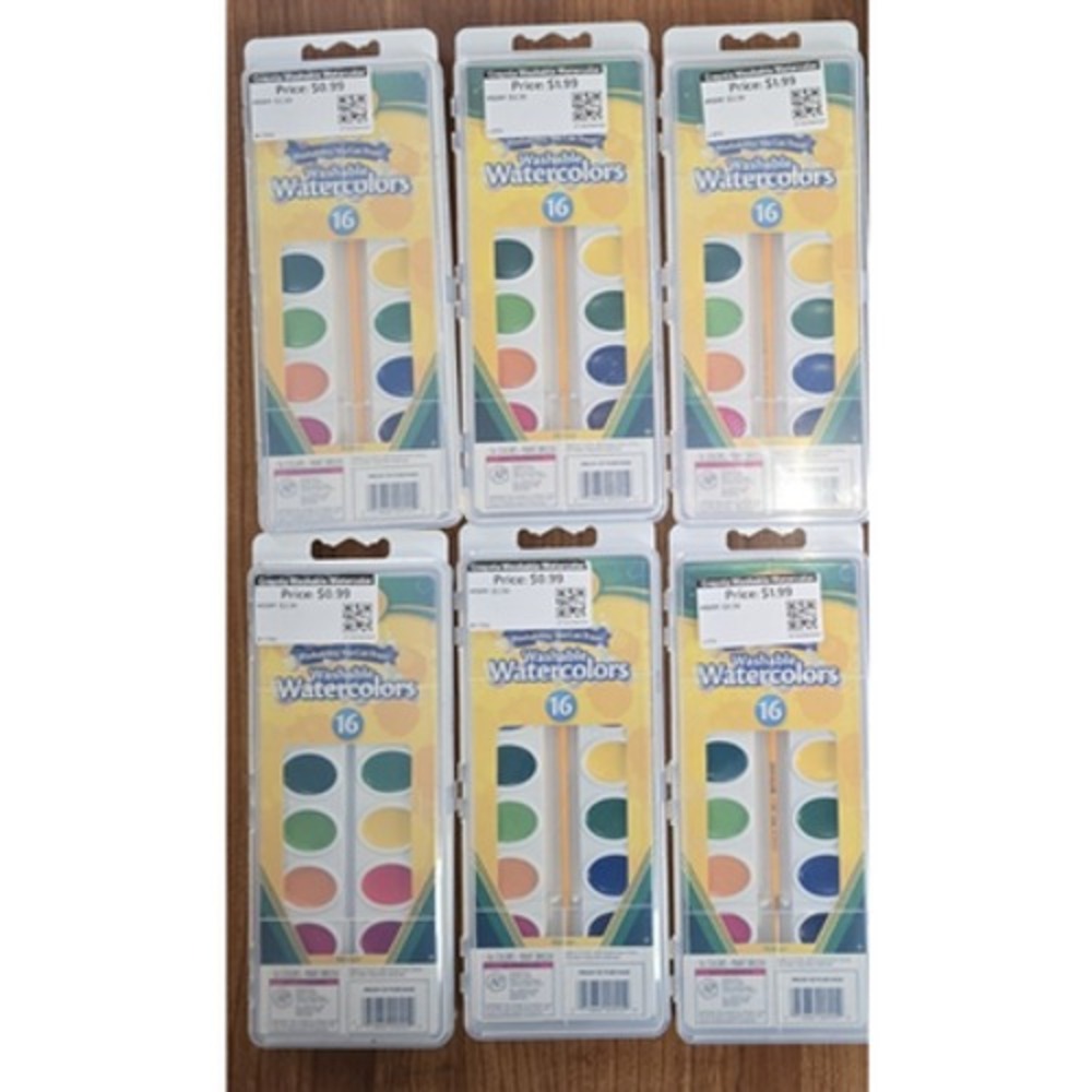 Lot of 6 Crayola Washable Watercolor Set 16 Colors Each Paint Brush s30